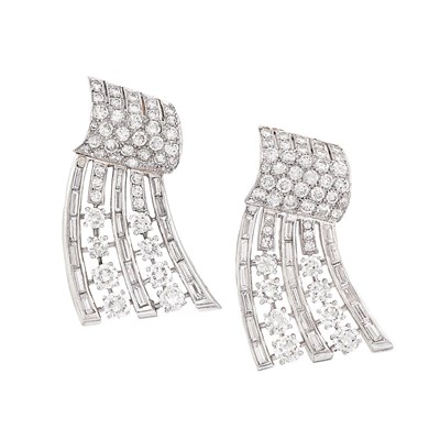 Lot 496 - Pair of Platinum and Diamond Clips