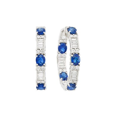 Lot 270 - Pair of White Gold, Sapphire and Diamond Hoop Earrings