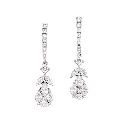 Lot 408 - Pair of White Gold and Diamond Pendant-Earrings