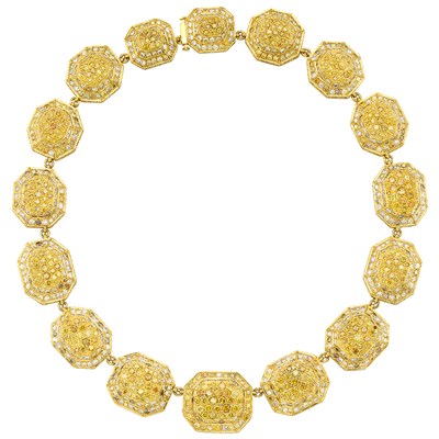 Lot 666 - Gold, Multicolored Diamond and Diamond Necklace