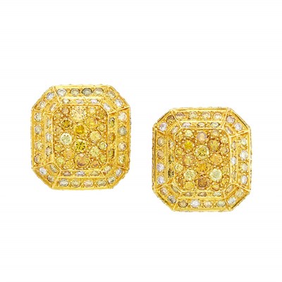 Lot 665 - Pair of Gold, Multicolored Diamond and Diamond Earclips