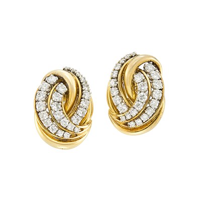 Lot 642 - Pair of Gold, Platinum and Diamond Earclips, Gucci