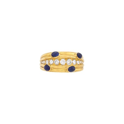 Lot 370 - Gold, Cabochon Sapphire and Diamond Ring, Graff