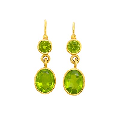 Lot 577 - Pair of High Karat Gold and Peridot Earrings