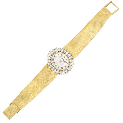 Lot 606 - Two-Color Gold, Mother-of-Pearl and Diamond Wristwatch, Bueche Girod