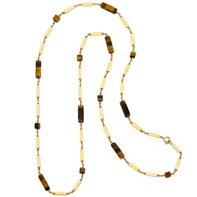 Lot 13 - Long Gold and Tiger's Eye Link Necklace