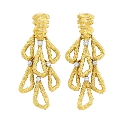 Lot 208 - Pair of Gold and Diamond Pendant-Earrings, France