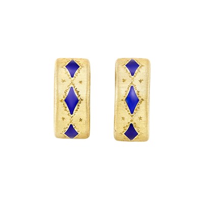 Lot 192 - Pair of Gold and Blue Enamel Hoop Earrings, Mario Buccellati