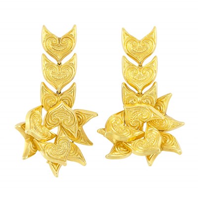Lot 649 - Pair of High Karat Gold Pendant-Earclips, Ilias Lalaounis