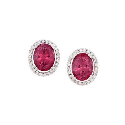Lot 420 - Pair of White Gold, Rhodolite Garnet and Diamond Earrings