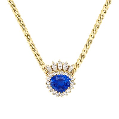 Lot 224 - Gold, Sapphire and Diamond Pendant-Necklace