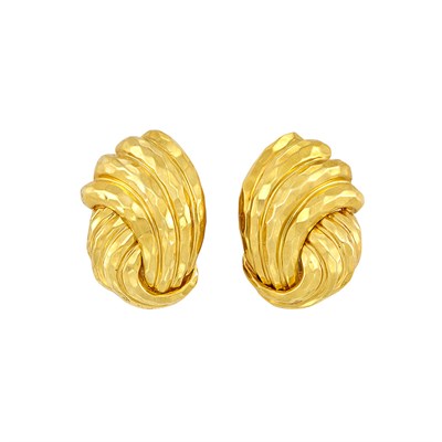 Lot 581 - Pair of Hammered Gold Earclips, Henry Dunay