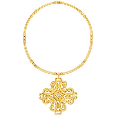 Lot 584 - Gold and Diamond Pendant-Necklace