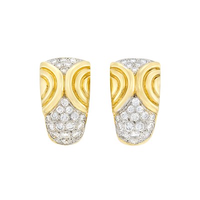 Lot 324 - Pair of Two-Color Gold and Diamond Earclips