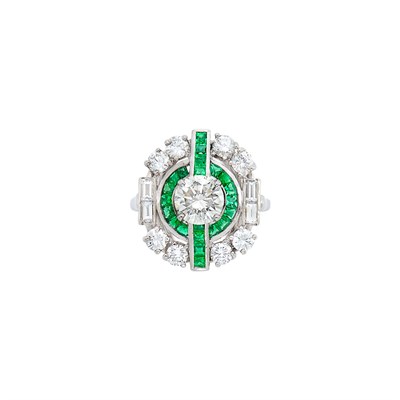 Lot 286 - Platinum, White Gold, Diamond and Emerald Ring