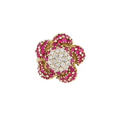 Lot 201 - Gold, Diamond and Ruby Flower Ring, Tiffany & Co.