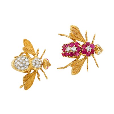 Lot 213 - Two Gold, Diamond and Ruby Insect Pins