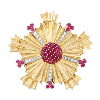 Lot 636 - Gold, Platinum, Ruby and Diamond Clip-Brooch, Tiffany & Co.