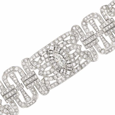 Lot 280 - Platinum, Diamond and Emerald Bracelet