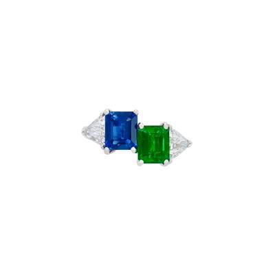 Lot 439 - Platinum, Emerald, Sapphire and Diamond Ring