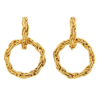 Lot 654 - Pair of Gold Hoop Pendant-Earclips, Cartier