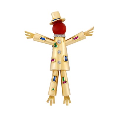 Lot 226 - Gold, Carnelian Bead, Diamond and Gem-Set Scarecrow Clip, La Cloche Frères, Paris
