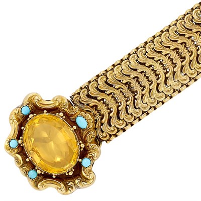 Lot 96 - Antique Gold, Citrine and Turquoise Bracelet
