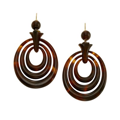 Lot 102 - Pair of Antique Tortoise Shell Pendant-Earrings