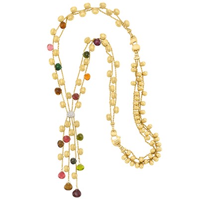 Lot 187 - Multistrand Two-Color Gold, Multicolored Stone Briolette and Diamond Necklace/Bracelet Combination, Marco Bicego