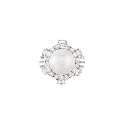 Lot 253 - White Gold, South Sea Cultured Pearl and Diamond Ring