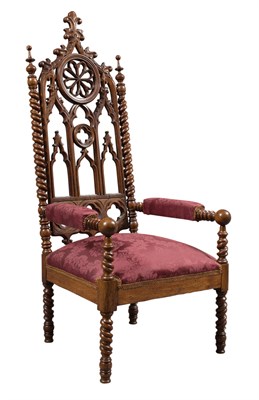 Lot 274 - American Gothic Revival Oak Library Armchair...