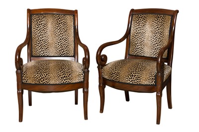 Lot 403 - Pair of Restauration Upholstered Mahogany Open...