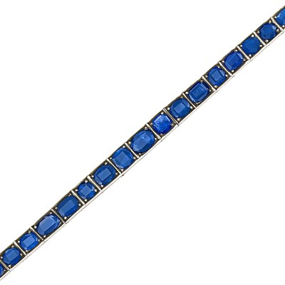Lot 449 - Silver, Gold and Sapphire Straightline Bracelet