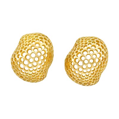 Lot 327 - Pair of Gold Honeycomb Earrings, Angela Cummings