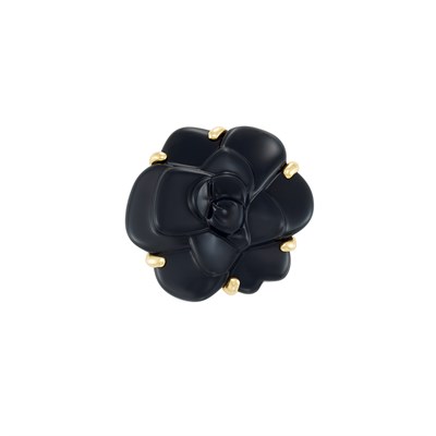 Lot 326 - Gold and Carved Navy Blue Onyx 'Camélia' Ring, Chanel, France