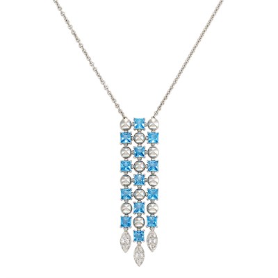 Lot 391 - White Gold, Blue Topaz and Diamond 'Lucea' Pendant-Necklace, Bulgari