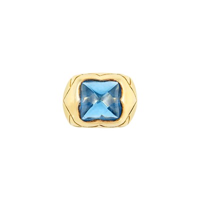 Lot 319 - Gold and Cabochon Blue Topaz Ring