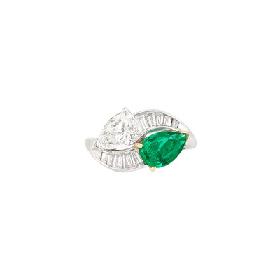 Lot 276 - Platinum, Diamond and Emerald Crossover Ring