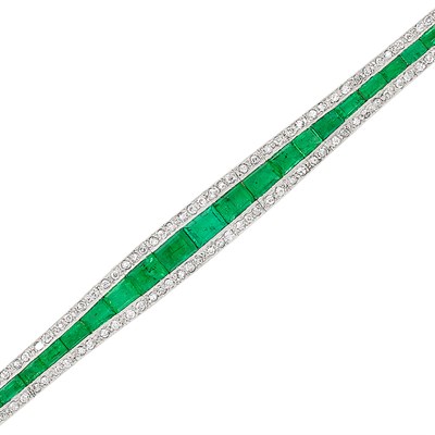 Lot 275 - Platinum, Emerald and Diamond Bracelet, France