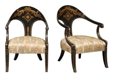 Lot 314 - Pair of Regency Style Black Painted and Parcel...