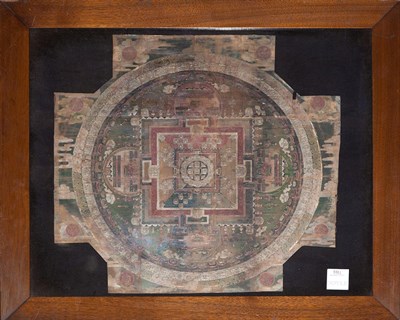 Lot 381 - Tibetan Thangka Fragment Ink and color on silk....