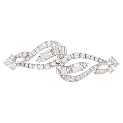 Lot 90 - Platinum and Diamond Double Clip-Brooch, Oscar Heyman & Brothers, Retailed by Gumbiner