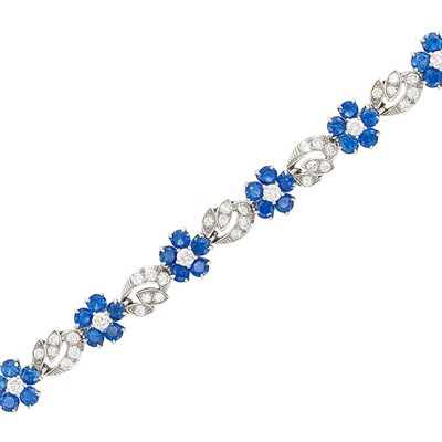 Lot 89 - Platinum, Diamond and Sapphire Bracelet, Oscar Heyman & Brothers
