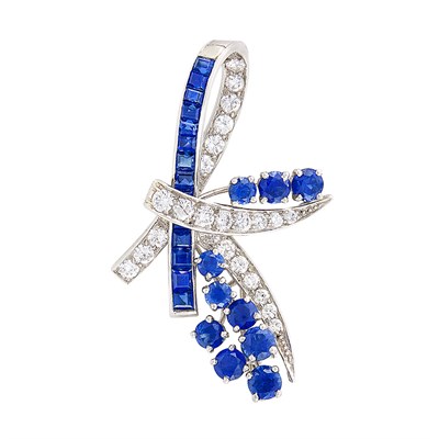 Lot 91 - Platinum, Sapphire and Diamond Pin, Oscar Heyman & Brothers, Retailed by Gumbiner
