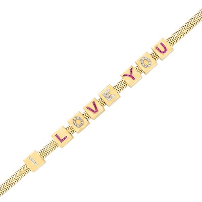 Lot 29 - Gold, Platinum, Diamond and Ruby Snake Chain Bracelet