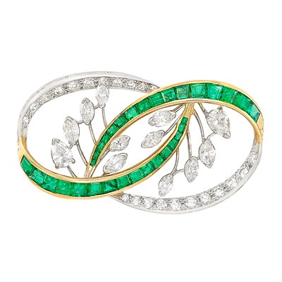 Lot 365 - Platinum, Gold, Diamond and Emerald Brooch, Oscar Heyman & Brothers
