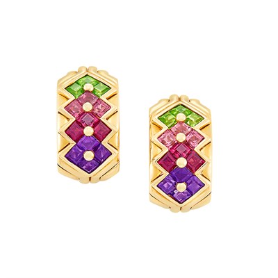Lot 73 - Pair of Gold and Gem-Set Earclips, Bulgari