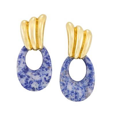 Lot 405 - Pair of Gold and Hardstone Hoop Earclips with Six Pairs of Interchangeable Hoops, Van Cleef & Arpels