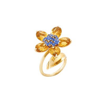 Lot 178 - Gold, Citrine and Sapphire Flower Ring, Van Cleef & Arpels, France