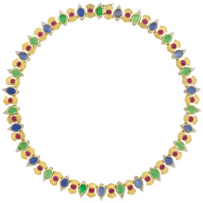 Lot 388 - Two-Color Gold and Cabochon Colored Stone Necklace, Buccellati